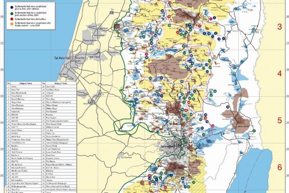 Carte des colonies juives tablie par La Paix maintenant, dans son rapport rendu public le 21 novembre.